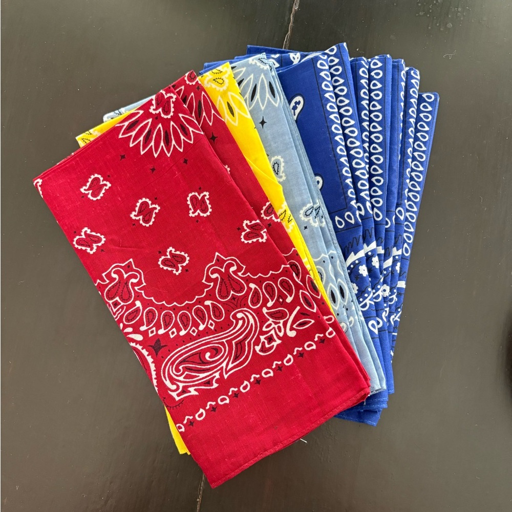 Colorful Paisley Bandanas Set Red, Yellow and Blue